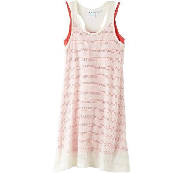 NWT ROXY Big Girls' Tea Time Dress White Crochet Top Dress & Coral‎ Tank Under - Picture 1 of 13